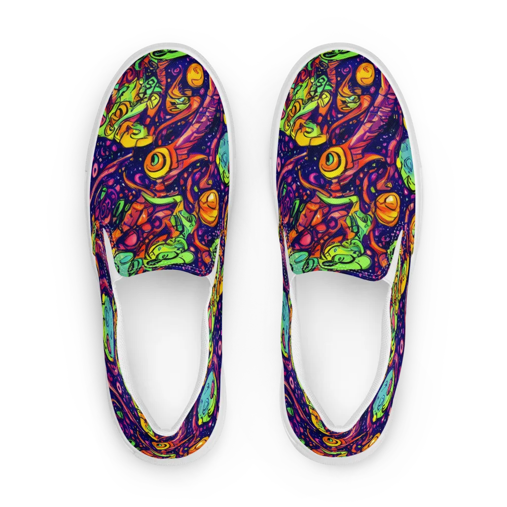 Cosmic Critter Riot on Men's Slip-On Canvas Shoes — Front