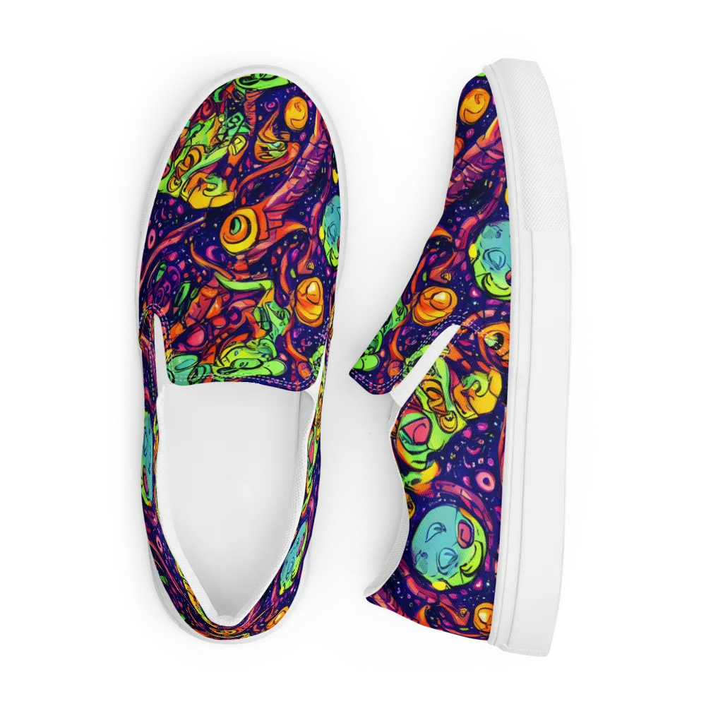 Cosmic Critter Riot on Men's Slip-On Canvas Shoes — Front