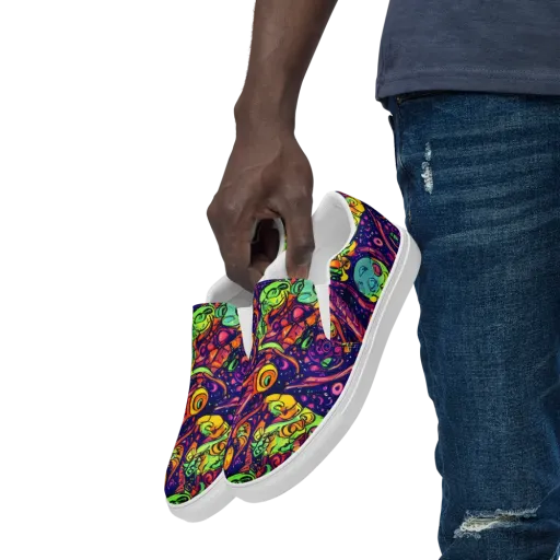 Cosmic Critter Riot on a Men's Slip-On Canvas Shoes