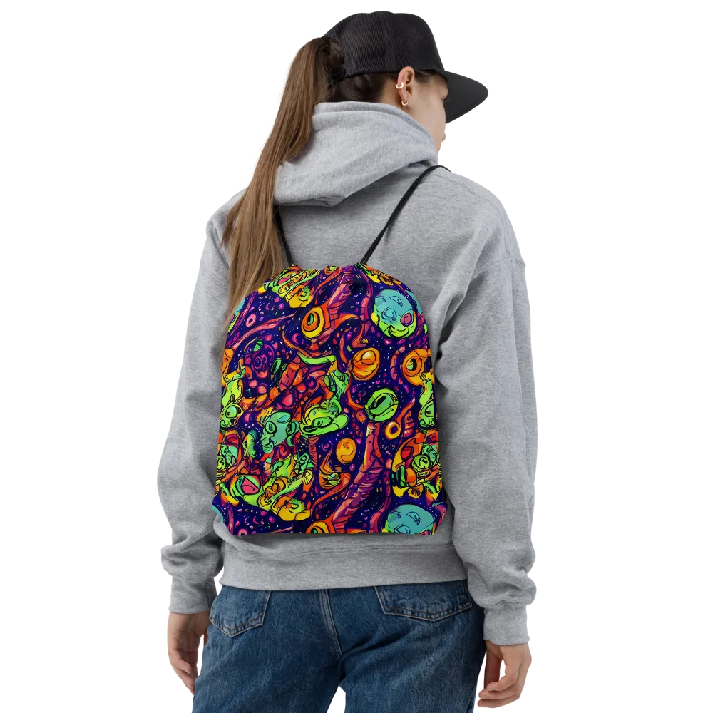 Cosmic Critter Riot on Drawstring Bag — Front