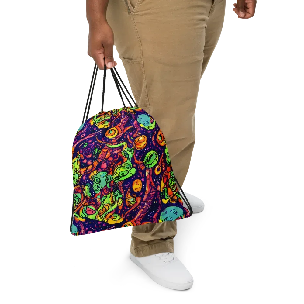 Cosmic Critter Riot on Drawstring Bag — Front