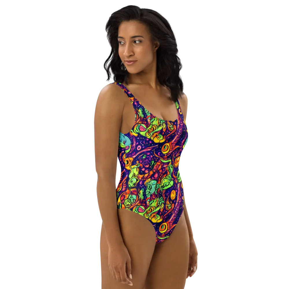Cosmic Critter Riot on One-Piece Swimsuit — Right