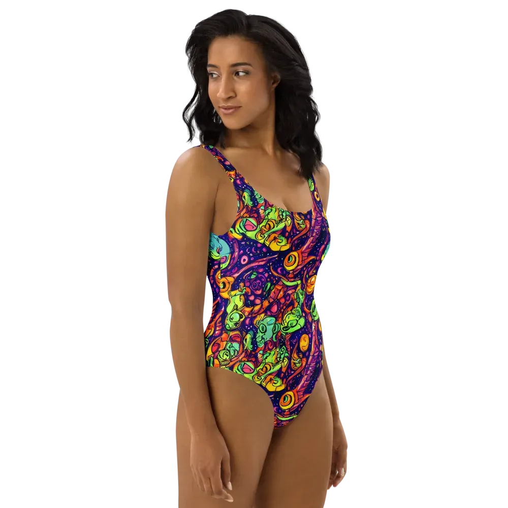 Cosmic Critter Riot on One-Piece Swimsuit — Right