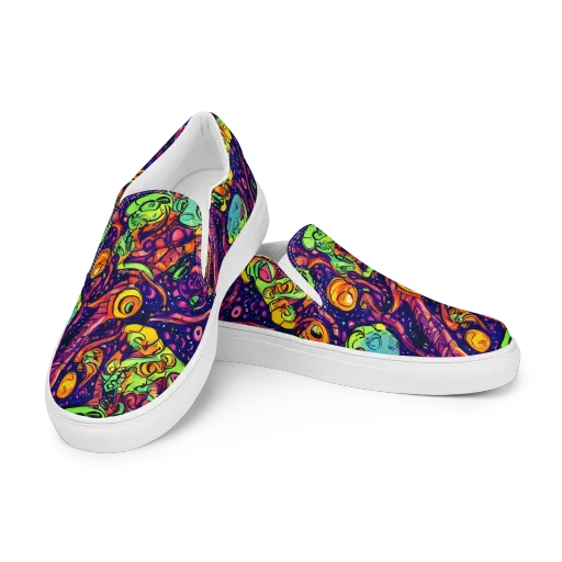Cosmic Critter Riot on a Women's Slip-On Canvas Shoes