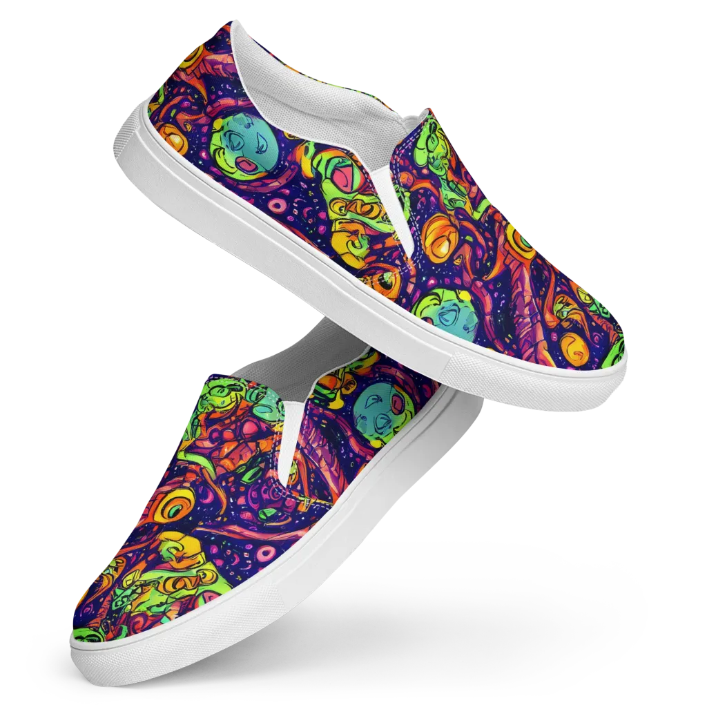 Cosmic Critter Riot on Women's Slip-On Canvas Shoes — Front