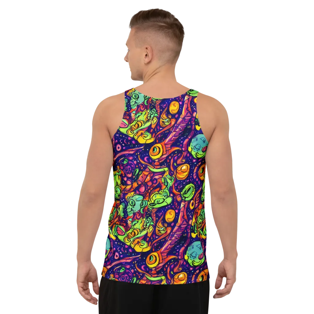 Cosmic Critter Riot on Men's Tank Top — Back
