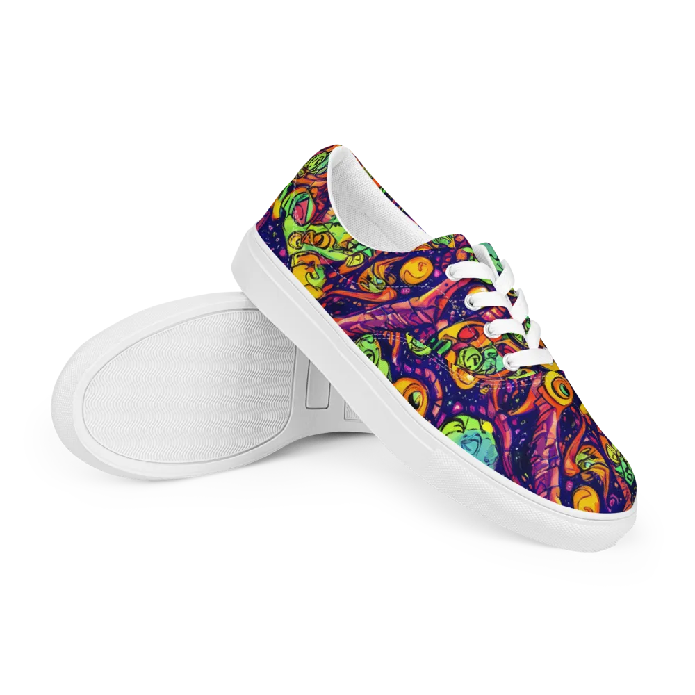Cosmic Critter Riot on Men's Lace-Up Canvas Shoes — Right Front