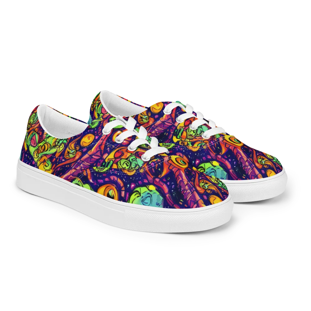 Cosmic Critter Riot on Men's Lace-Up Canvas Shoes — Right Front