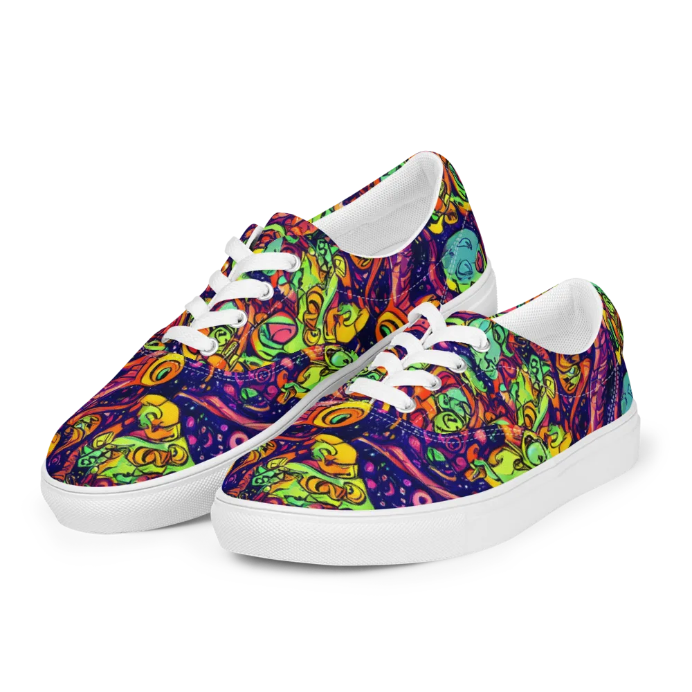 Cosmic Critter Riot on Men's Lace-Up Canvas Shoes — Left Front