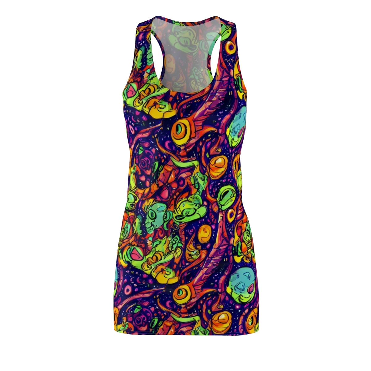 Cosmic Critter Riot on Racerback Dress — Front