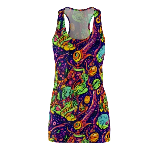 Cosmic Critter Riot on a Racerback Dress