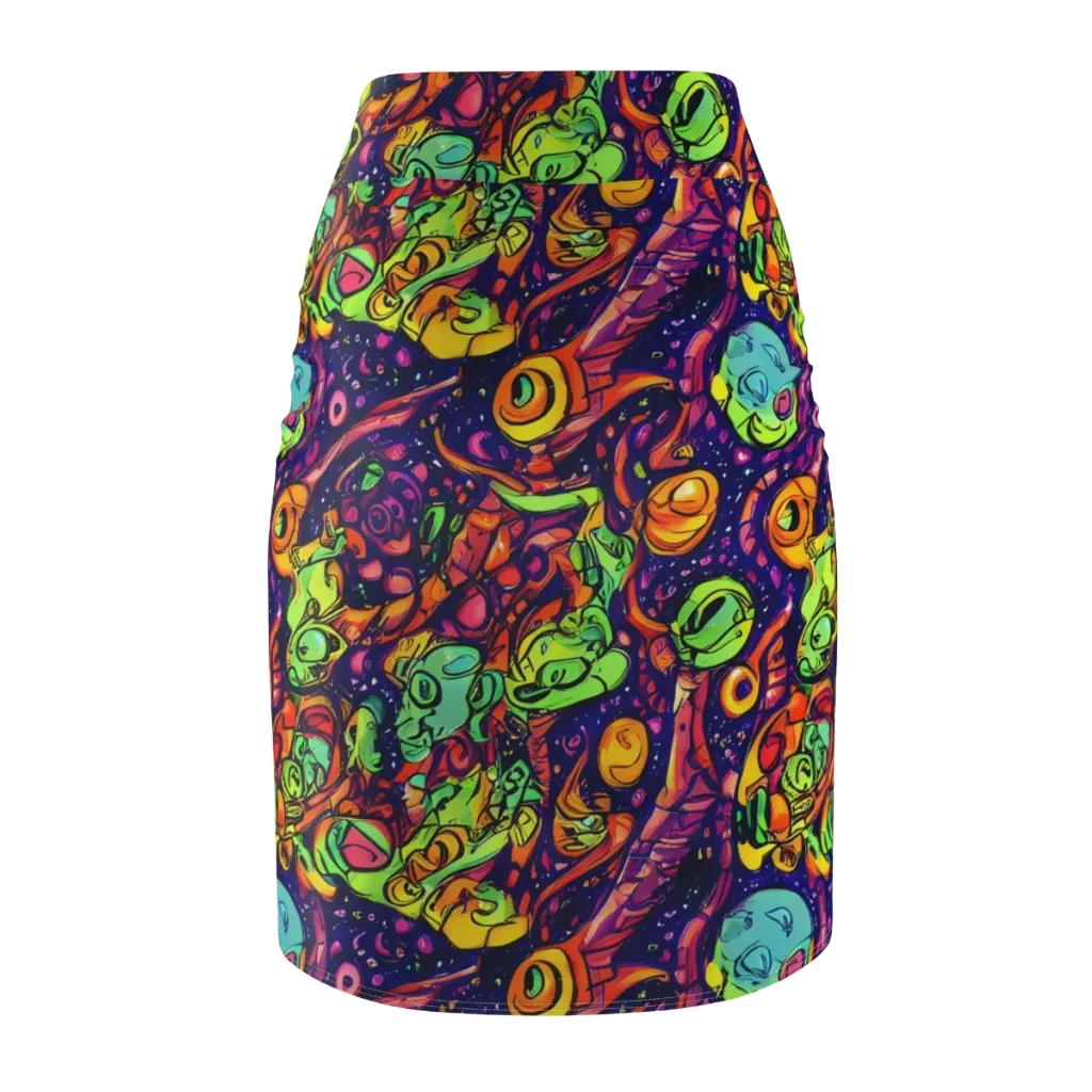 Cosmic Critter Riot on Pencil Skirt — Back