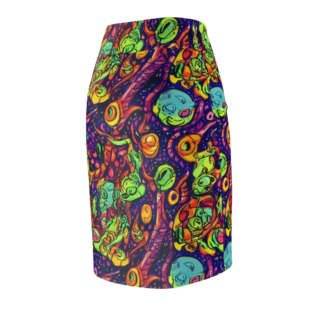 Cosmic Critter Riot on Pencil Skirt — Back Side