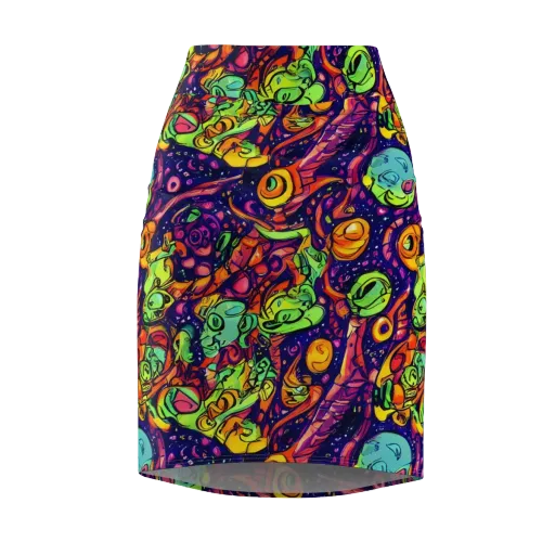 Cosmic Critter Riot on a Pencil Skirt