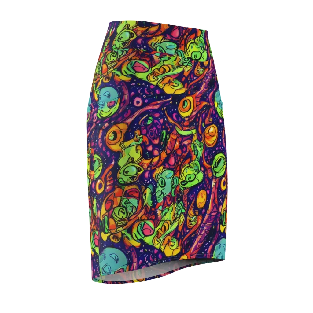 Cosmic Critter Riot on Pencil Skirt — Front Side