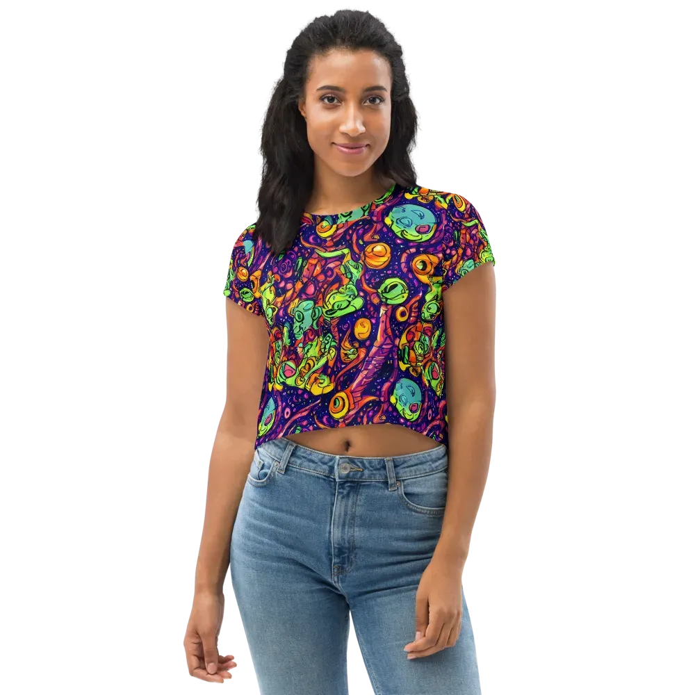 Cosmic Critter Riot on Crop Tee — Front