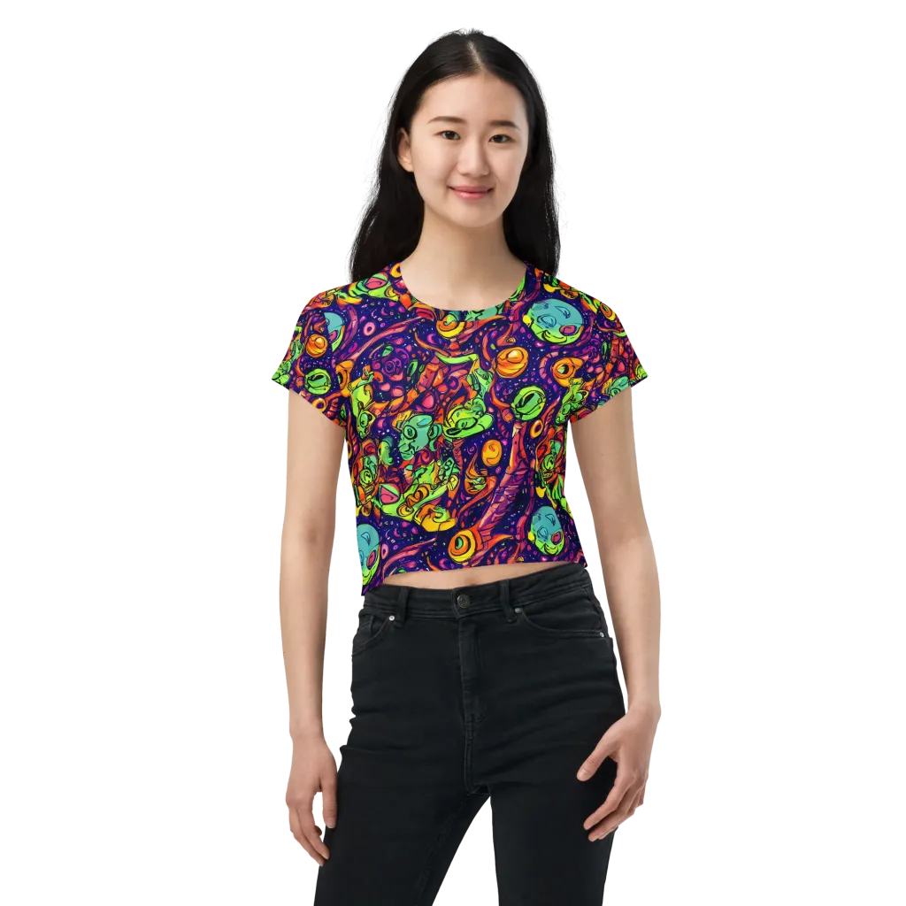 Cosmic Critter Riot on Crop Tee — Front
