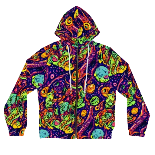 Cosmic Critter Riot on a Women's Full-Zip Hoodie