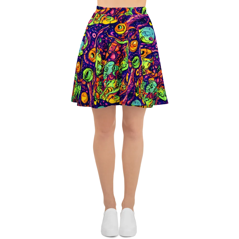 Cosmic Critter Riot on Skater Skirt — Front