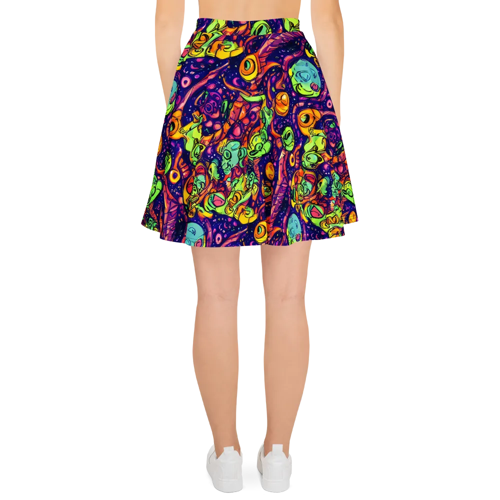 Cosmic Critter Riot on Skater Skirt — Back