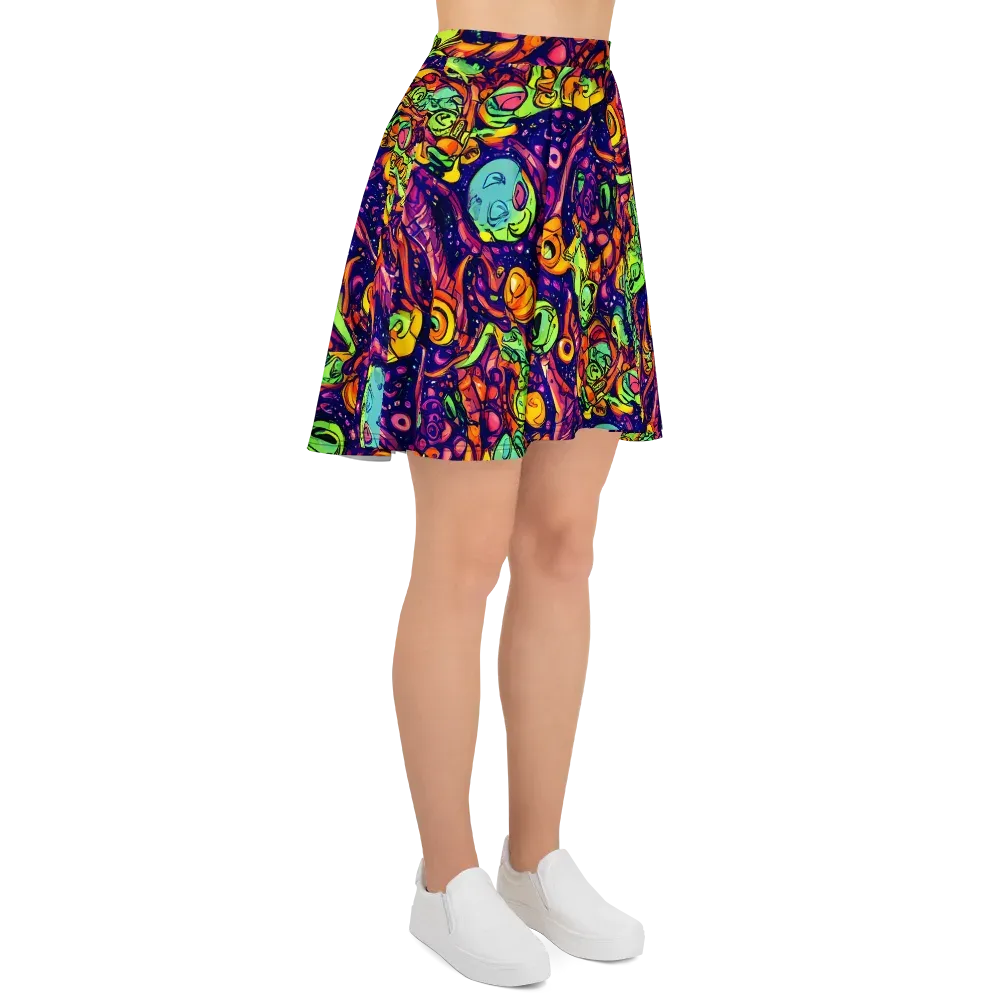 Cosmic Critter Riot on Skater Skirt — Right