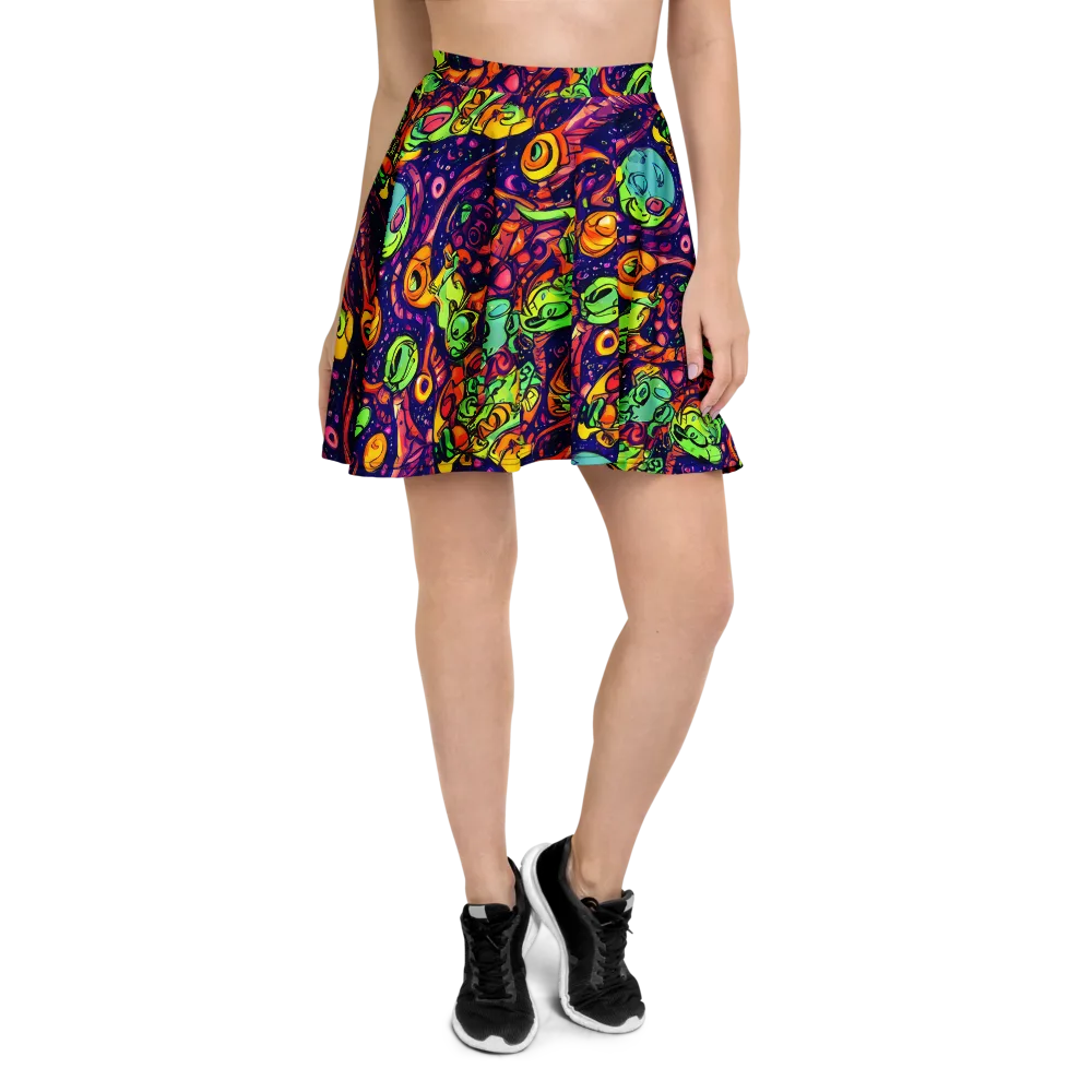 Cosmic Critter Riot on Skater Skirt — Front