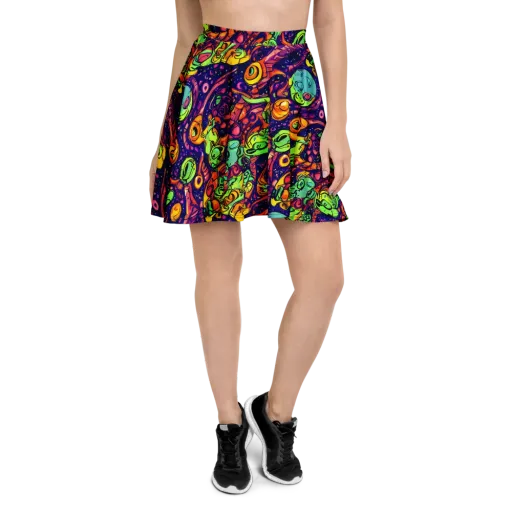 Cosmic Critter Riot on a Skater Skirt