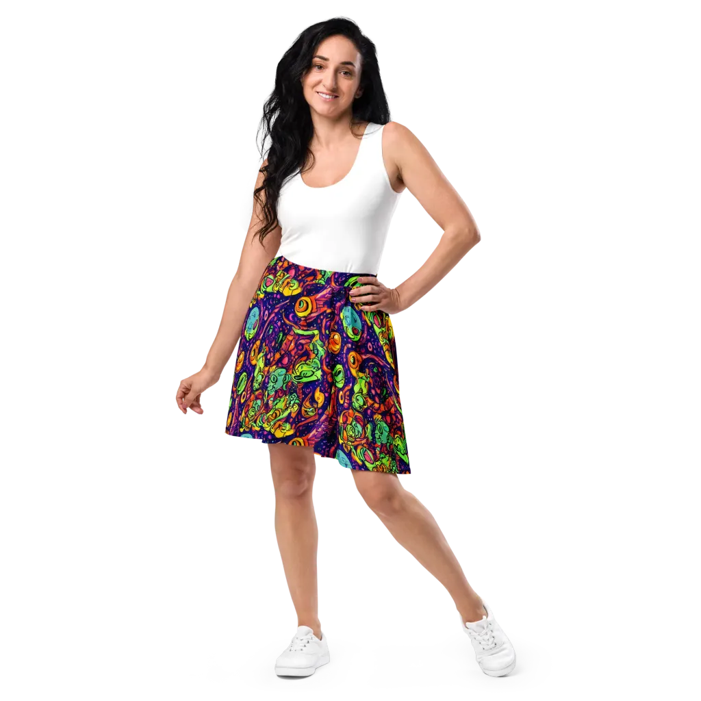 Cosmic Critter Riot on Skater Skirt — Front