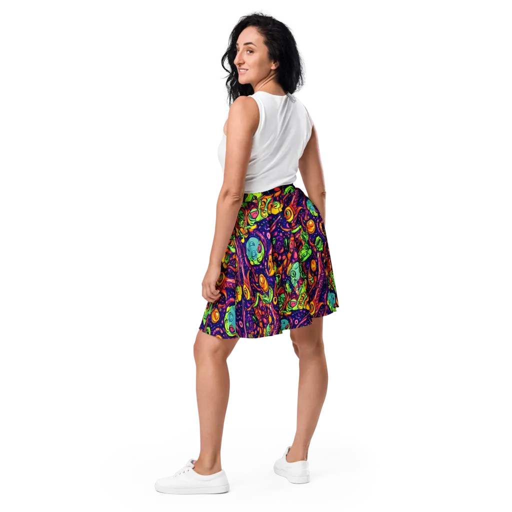Cosmic Critter Riot on Skater Skirt — Back