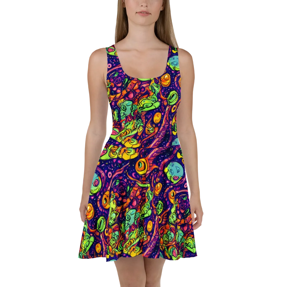 Cosmic Critter Riot on Skater Dress — Front