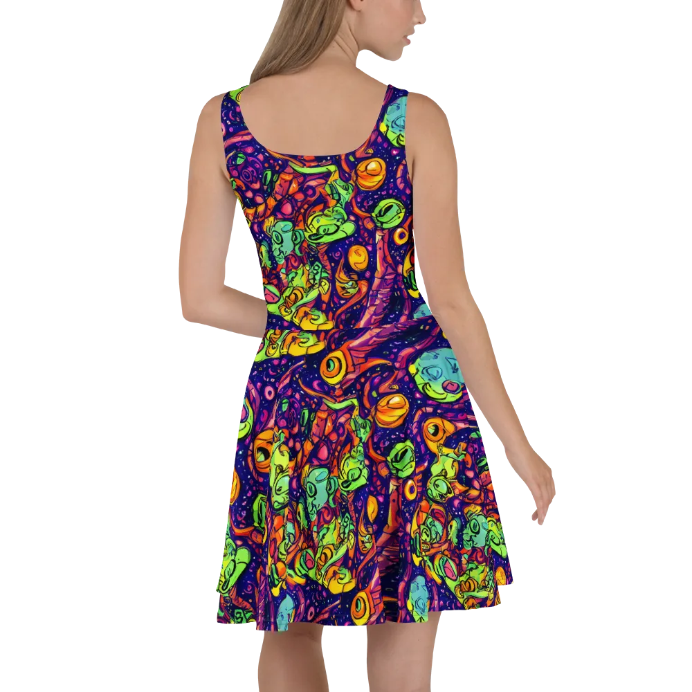 Cosmic Critter Riot on Skater Dress — Back