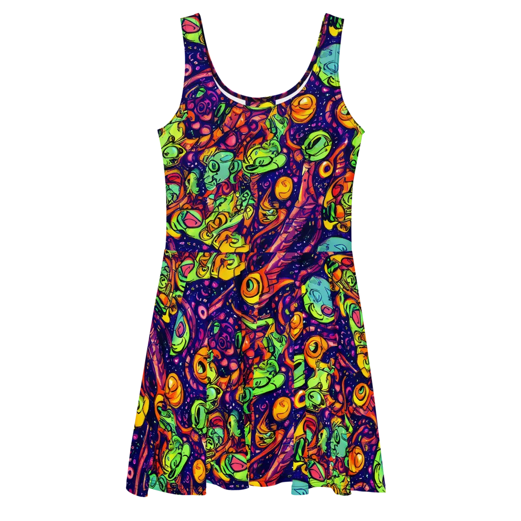 Cosmic Critter Riot on Skater Dress — Front