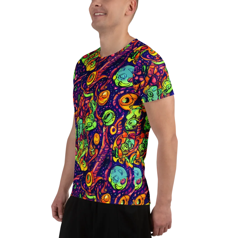 Cosmic Critter Riot on Men's Athletic T-Shirt — Left
