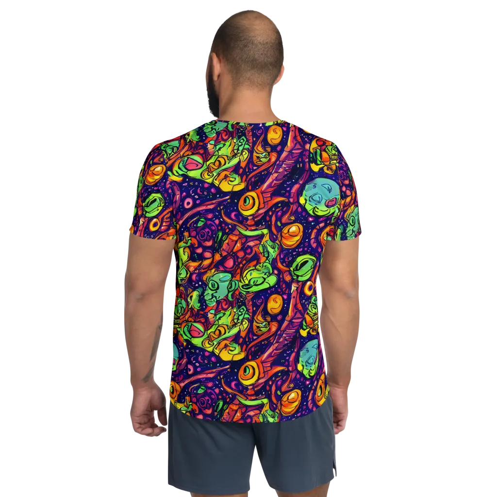 Cosmic Critter Riot on Men's Athletic T-Shirt — Back