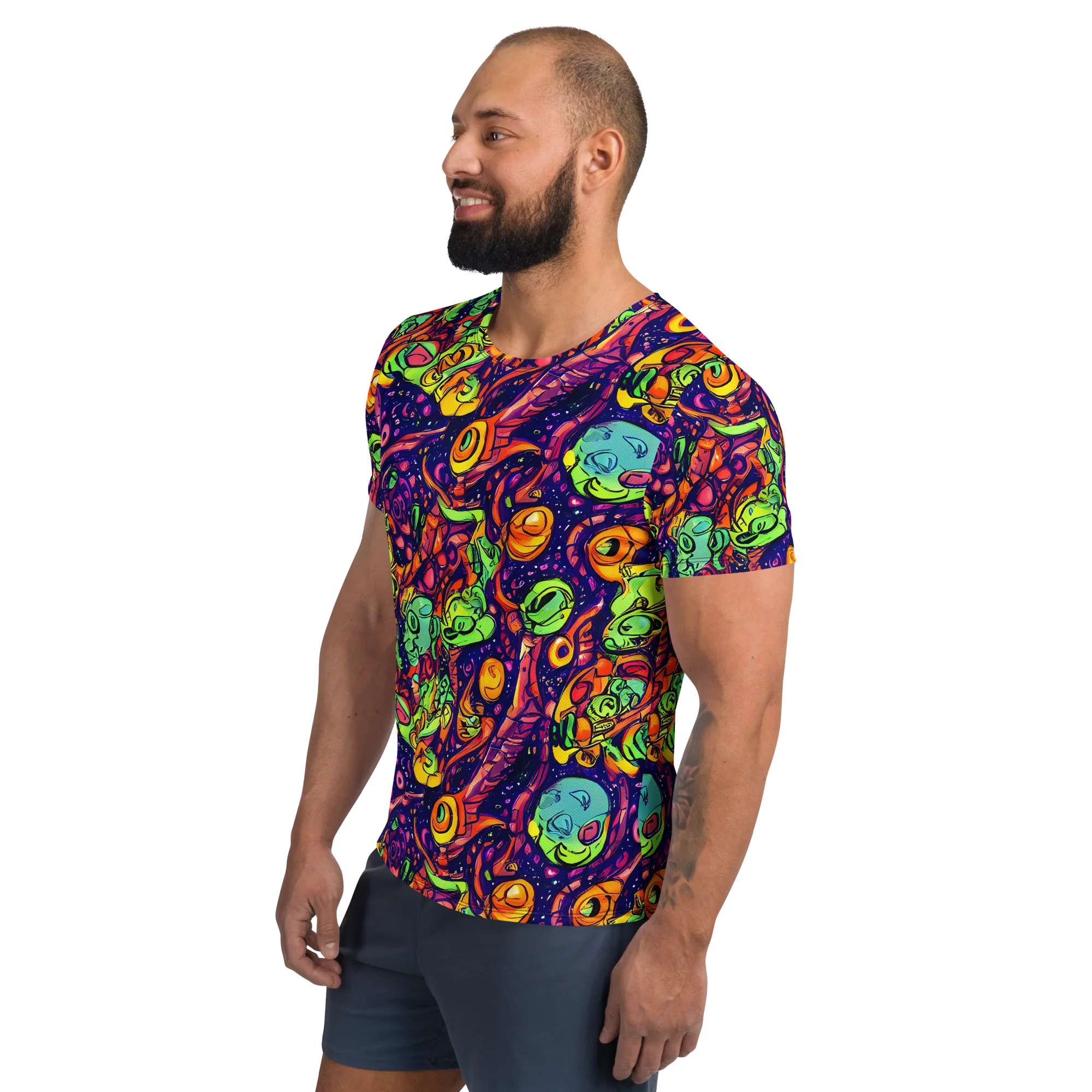 Cosmic Critter Riot on Men's Athletic T-Shirt — Left