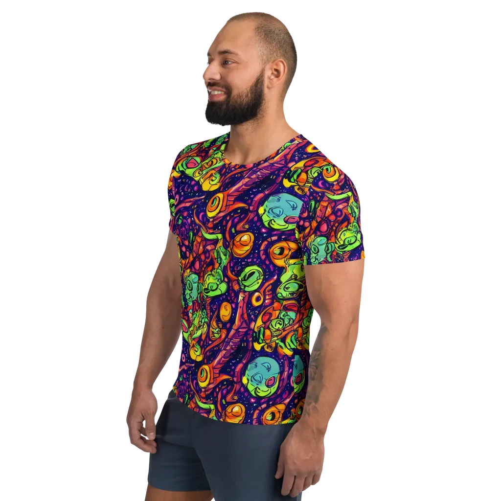 Cosmic Critter Riot on Men's Athletic T-Shirt — Left