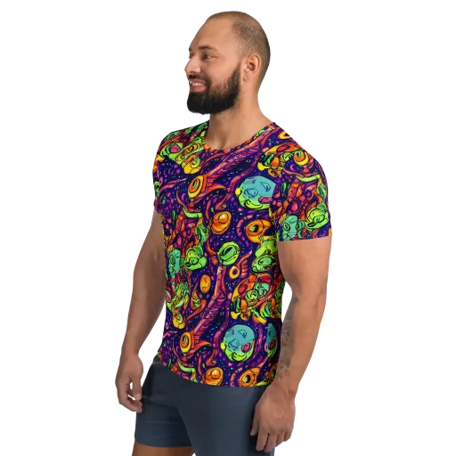 Cosmic Critter Riot on a Men's Athletic T-Shirt