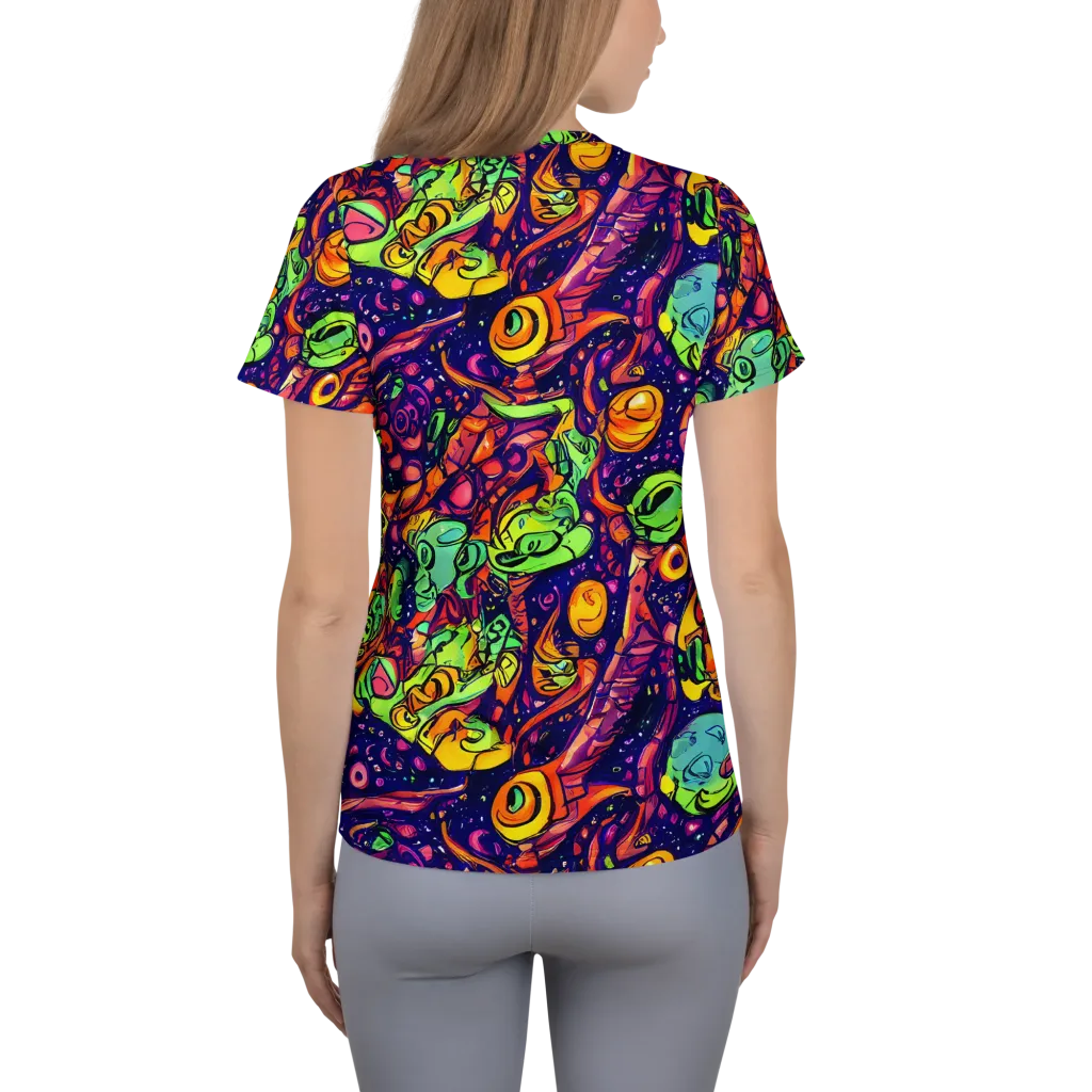 Cosmic Critter Riot on Women's Athletic T-Shirt — Back