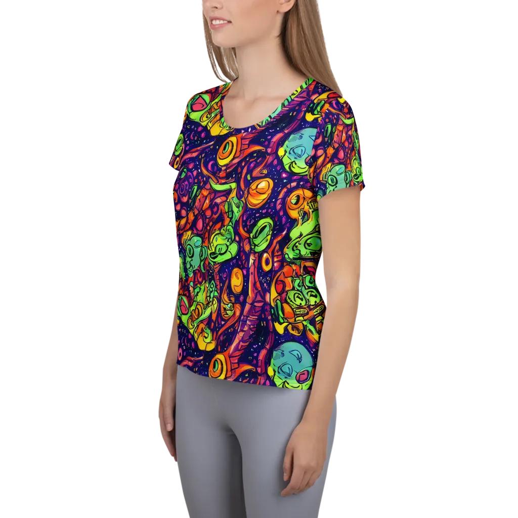 Cosmic Critter Riot on Women's Athletic T-Shirt — Left