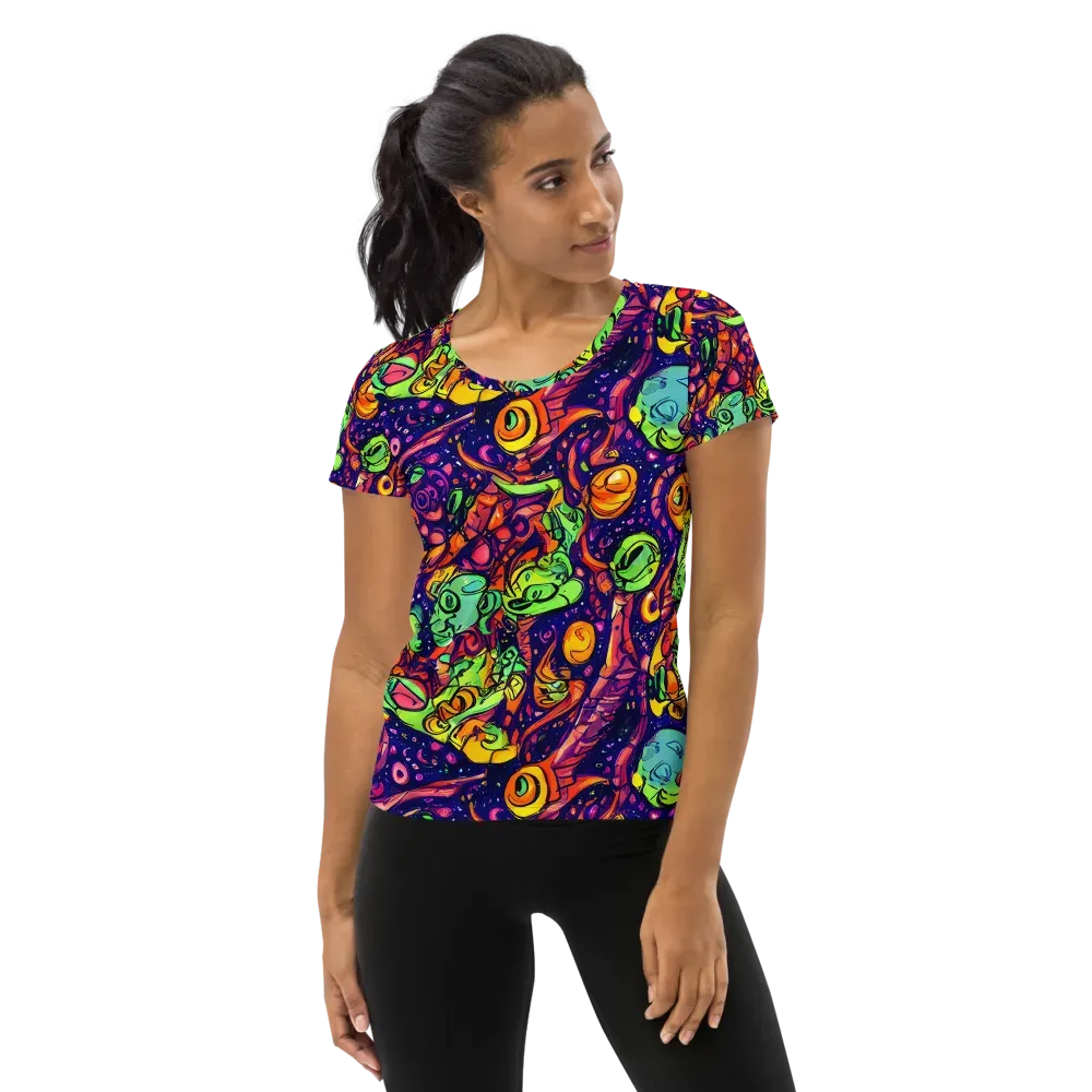 Cosmic Critter Riot on Women's Athletic T-Shirt — Front