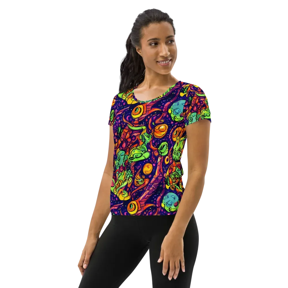 Cosmic Critter Riot on Women's Athletic T-Shirt — Left