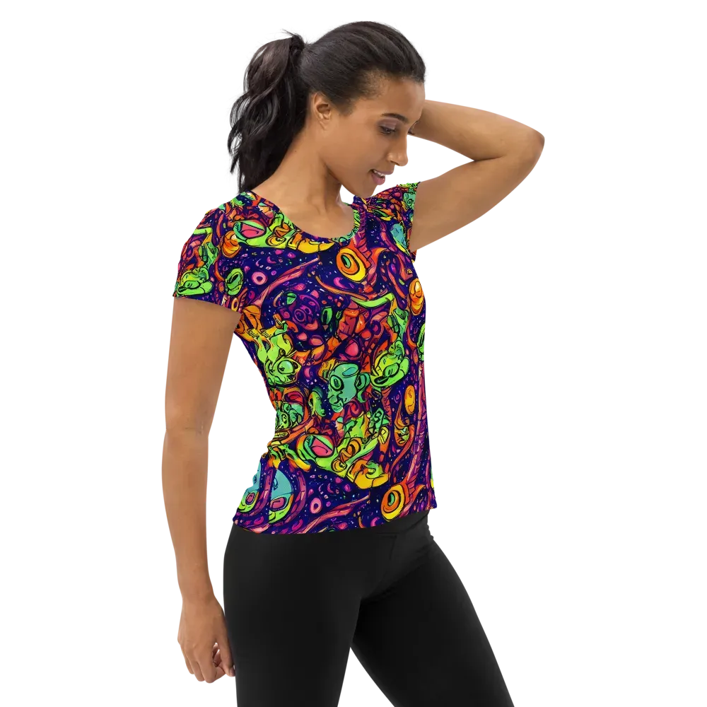 Cosmic Critter Riot on Women's Athletic T-Shirt — Right