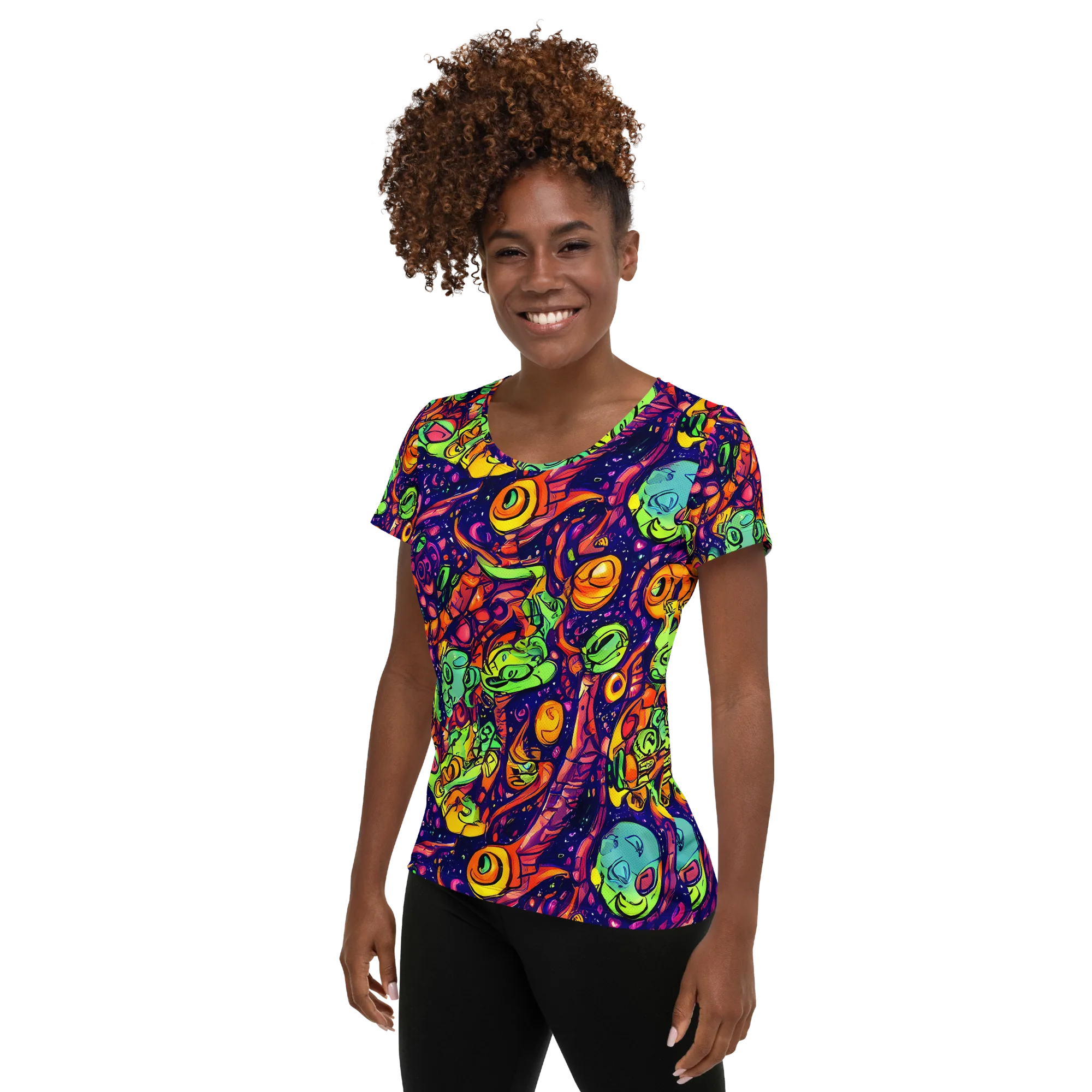 Cosmic Critter Riot on Women's Athletic T-Shirt — Left