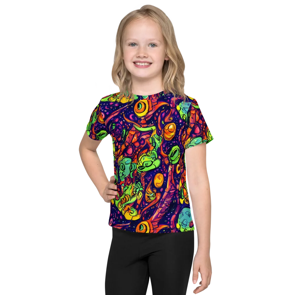 Cosmic Critter Riot on Kids Crew Neck T-Shirt — Front