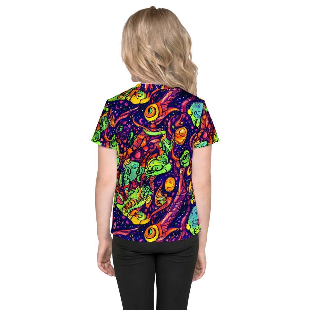 Cosmic Critter Riot on Kids Crew Neck T-Shirt — Back