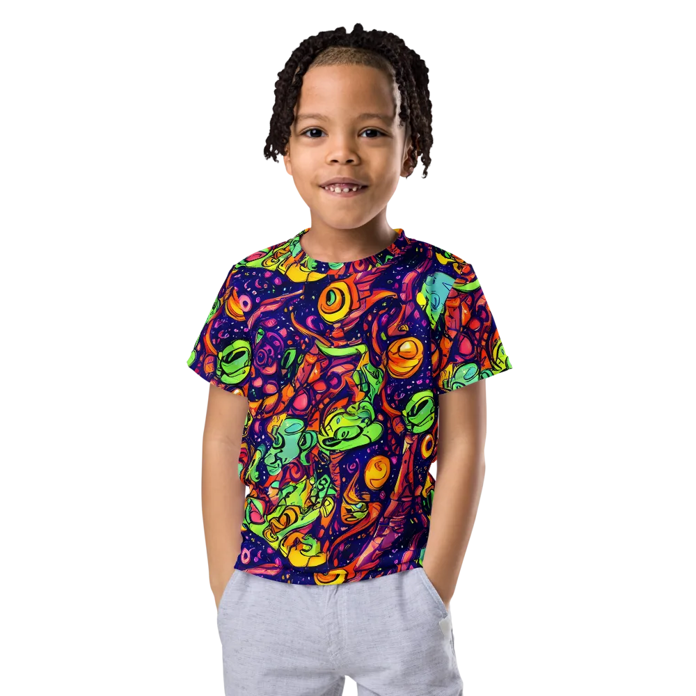 Cosmic Critter Riot on Kids Crew Neck T-Shirt — Front