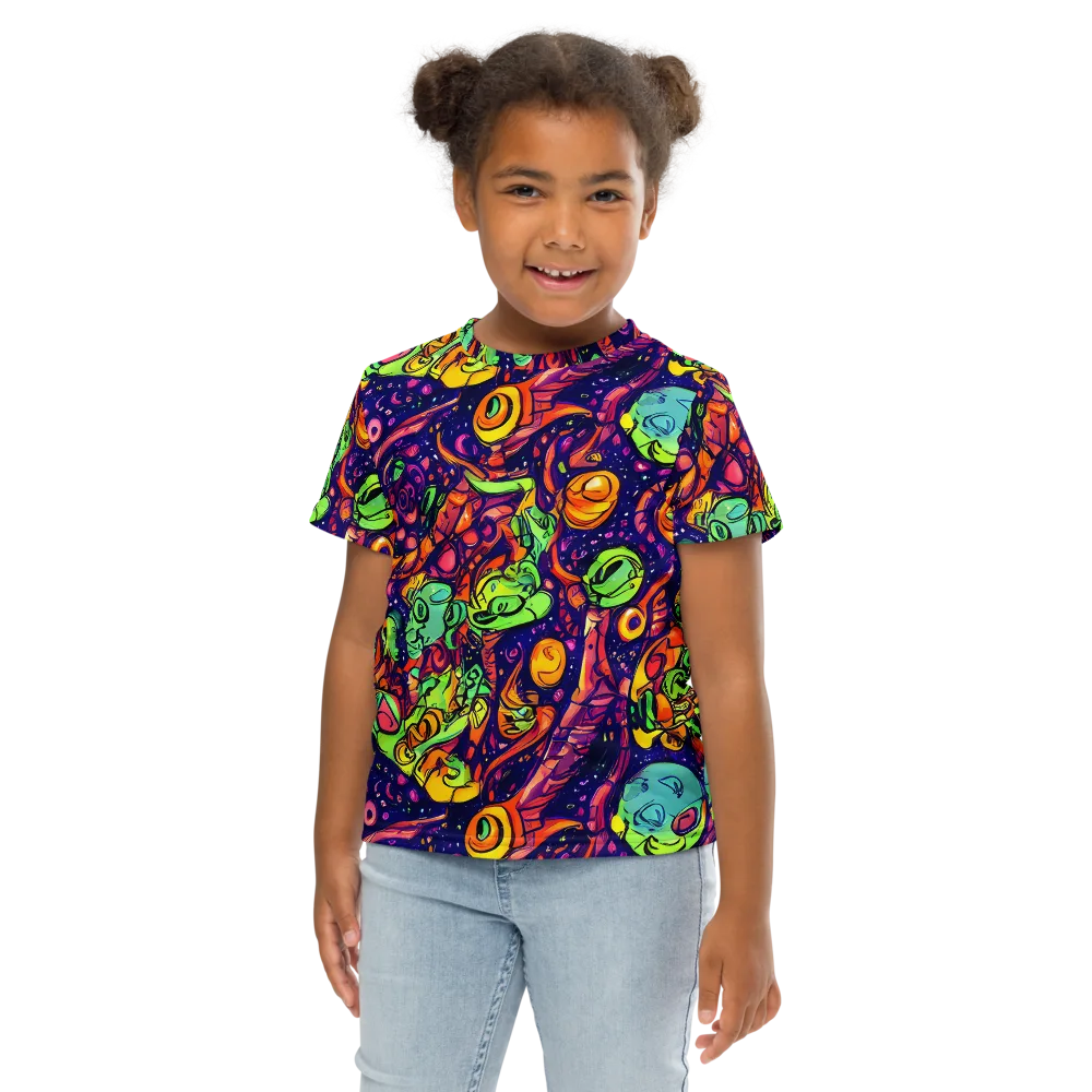 Cosmic Critter Riot on Kids Crew Neck T-Shirt — Front