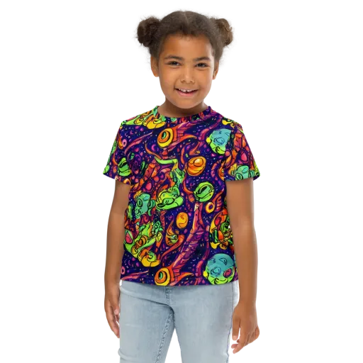 Cosmic Critter Riot on a Kids Crew Neck T-Shirt