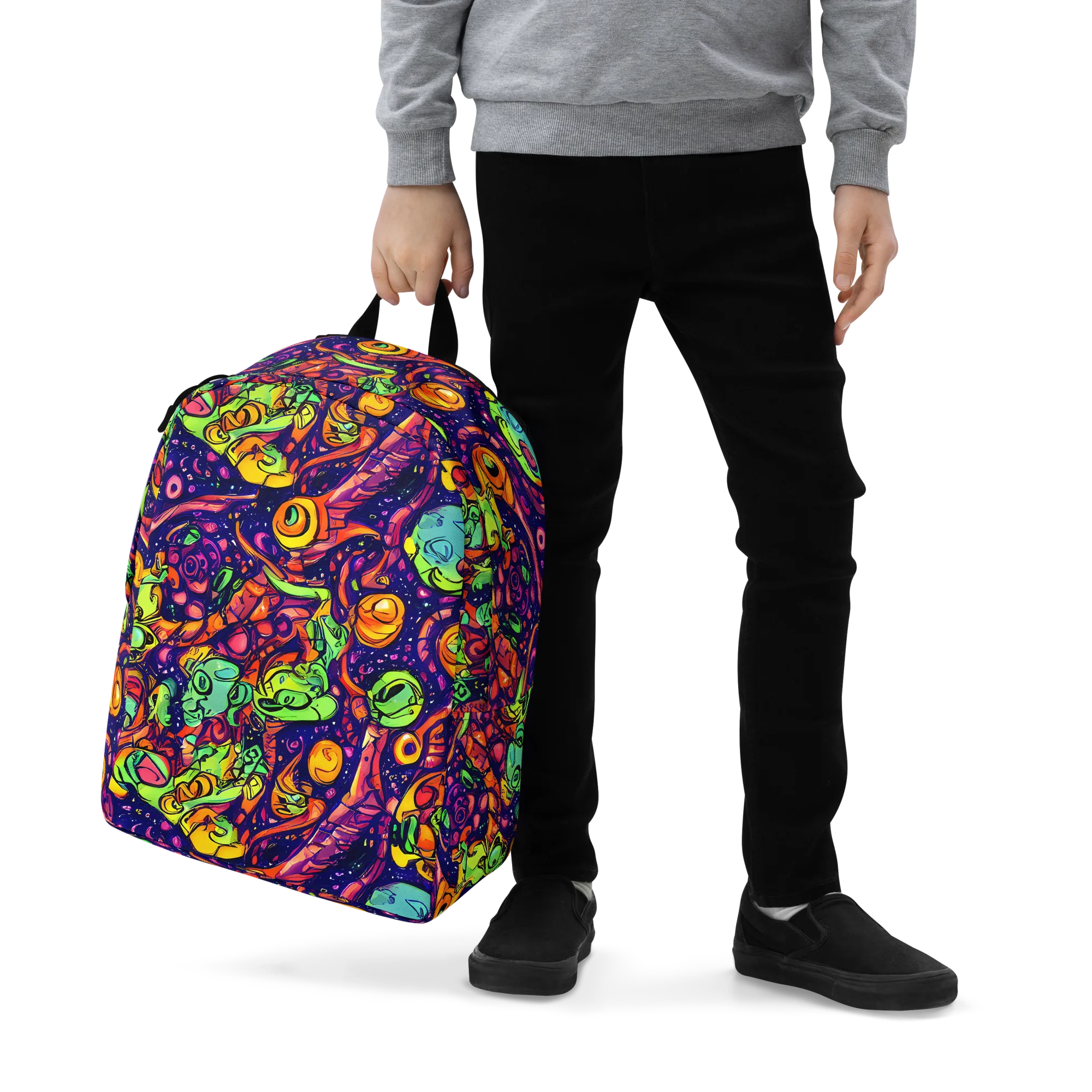 Cosmic Critter Riot on Minimalist Backpack — Zoomed-in
