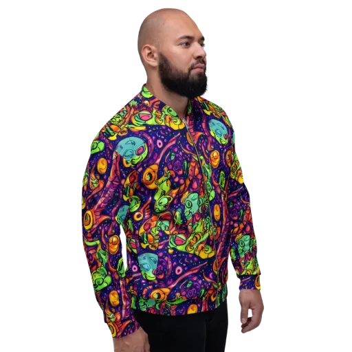 Cosmic Critter Riot on a Bomber Jacket